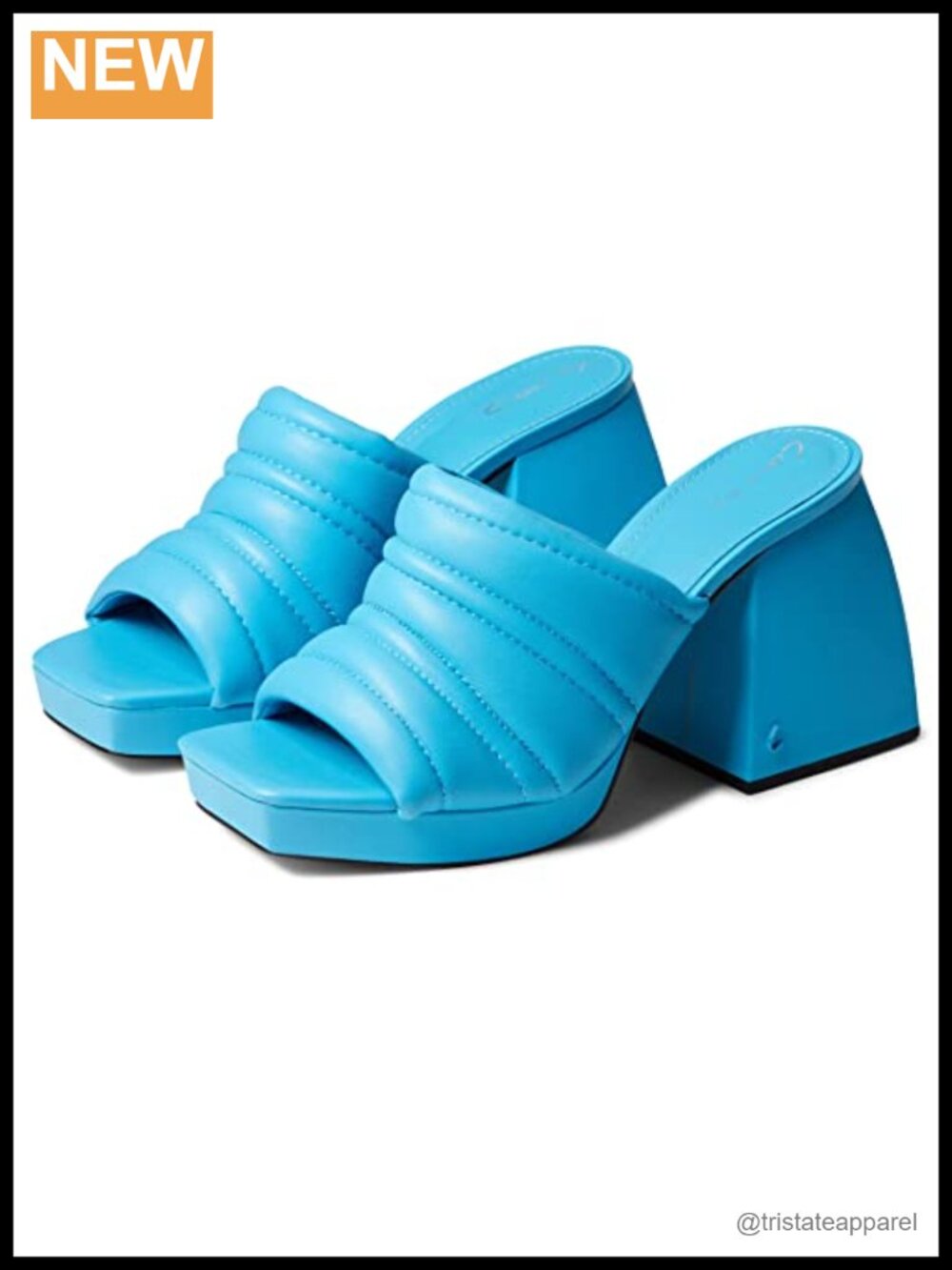 Chunky Block Heel Mule Sandal Square Toe Slip On PU Slide - Picture 1 of 1
